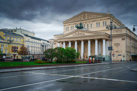 Moscow, Russia - May 08, 2020: Empty streets in the city center due quarantine COVID-19. Bolshoi Theater at Theatre Squareのeditorial素材
