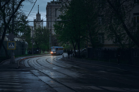 Moscow, Russia - May 08, 2020: Empty streets in the city center due quarantine COVID-19