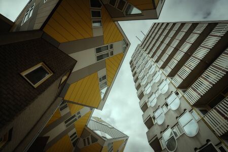 Cube houses (Kubuswoningen) in Rotterdam, Netherlands at daytimeの写真素材