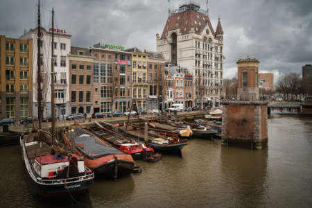 Rotterdam, Netherlands - March 9, 2020: View of Witte Huis (White House) from Andre van der Louwbrug Bridge in Rotterdamのeditorial素材