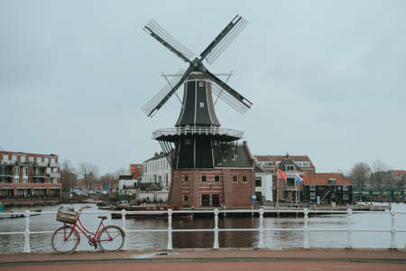Haarlem city windmill in old town. Netherlands (Holland)の写真素材