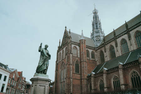 Haarlem, Netherlands - March 6, 2020: People are walking on the street in Haarlem city center old townのeditorial素材