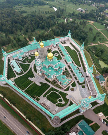Istra New Jerusalem Monastery in Moscow Region, Russia. Aerial drone view of orthodox cathedral fortressのeditorial素材