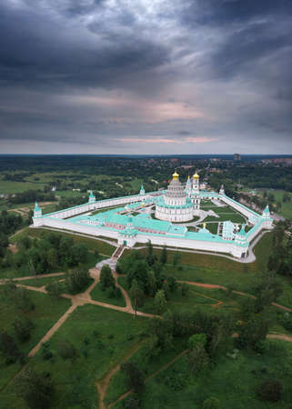 Istra New Jerusalem Monastery in Moscow Region, Russia. Aerial drone view of orthodox cathedral fortressのeditorial素材