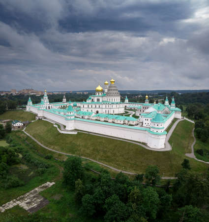 Istra New Jerusalem Monastery in Moscow Region, Russia. Aerial drone view of orthodox cathedral fortressのeditorial素材