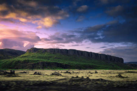 Iceland nature landscape at sunset. Blurred motion foregroundの写真素材