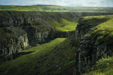 Canyon valley near Gullfoss waterfall in Icelandの写真素材