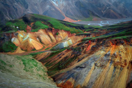 Landmannalaugar colorful rhyolite mountains in Iceland. Beautiful nature landscape in the dayの写真素材