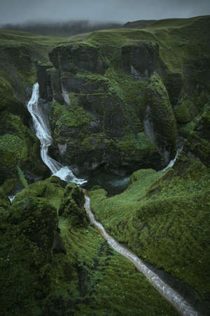 Canyon Fjadrargljufur valley landscape in South Iceland. Famous tourism destinationの写真素材