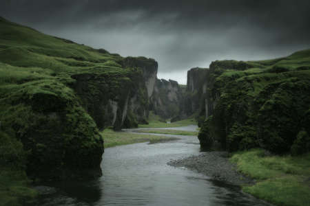 Canyon Fjadrargljufur valley landscape in South Iceland. Famous tourism destinationの写真素材