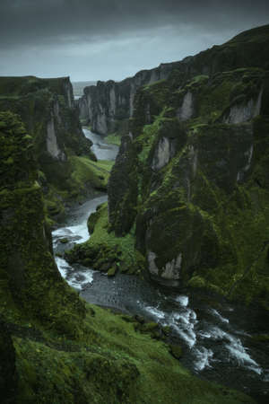 Canyon Fjadrargljufur valley landscape in South Iceland. Famous tourism destinationの写真素材