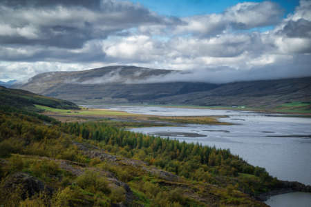 Lagarfljot or Logurinn lake in East Iceland. Nature landscapeの写真素材