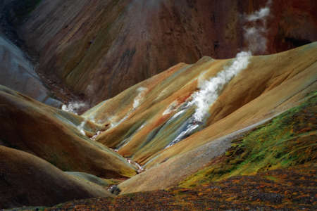 Landmannalaugar colorful rhyolite mountains in Iceland. Beautiful nature landscape in the dayの写真素材
