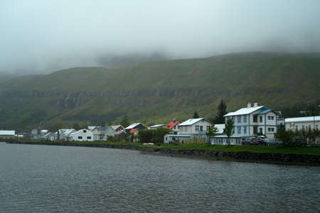 Seydisfjordur town in East Iceland in rainy dayの写真素材