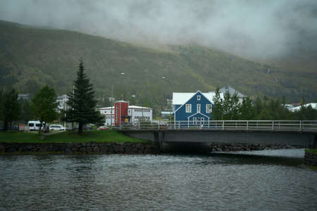 Seydisfjordur town in East Iceland in rainy dayの写真素材