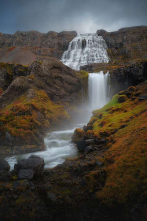 Dynjandi or Fjallfoss waterfall in The Westfjords region in north Iceland. Beautiful nature icelandic landscapeの写真素材