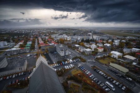 Panorama aerial view of Reykjavik city, Iceland. Urban cityscape from aboveの写真素材