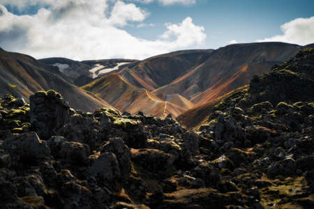 Colorful mountains at Landmannalaugar in Fjallabak natural reserve, South Iceland. Beautiful nature landscapeの写真素材