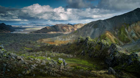 Lava field at Landmannalaugar in Fjallabak natural reserve, South Iceland. Beautiful nature landscapeの写真素材