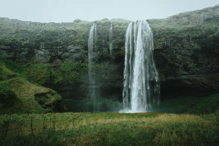 Seljalandsfoss waterfall in South Iceland. Beautiful nature landscapeの写真素材