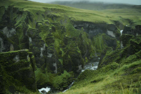 Canyon Fjadrargljufur valley landscape in South Iceland. Famous tourism destinationの写真素材