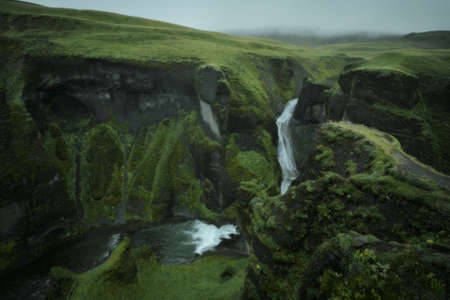 Canyon Fjadrargljufur valley landscape in South Iceland. Famous tourism destinationの写真素材