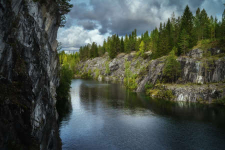 Marble canyon in Ruskeala Nature Reserve in Republic of Karelia, North Russiaの写真素材