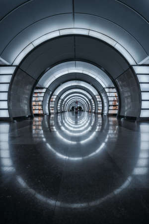 Moscow, Russia - October 08, 2020: Fonvizinskaya Moscow Metro station without people. Line 10 of city subway undergroundのeditorial素材