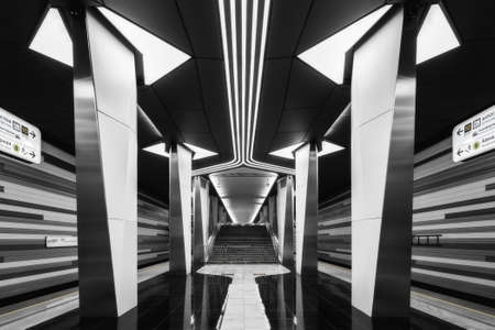 Moscow, Russia - November 07, 2020: Aviamotornaya Moscow Metro station without people. Line 15 of city subway undergroundのeditorial素材