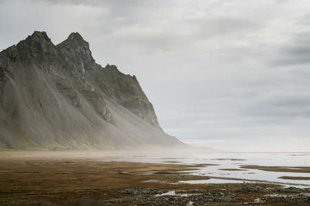 Vestrahorn mountain at Stokksnes cape in East Iceland in the morningの写真素材