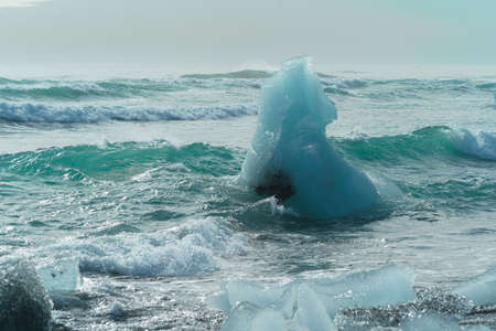 Diamond Beach (Jokulsarlon) landscape in East Iceland. Ice in the oceanの写真素材