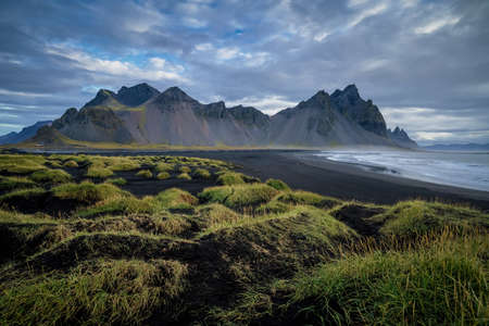 Vestrahorn mountain at Stokksnes cape in East Iceland in the morningの写真素材