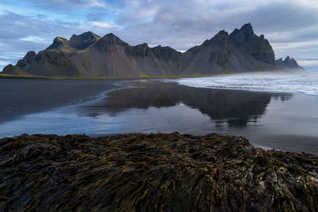 Vestrahorn mountain at Stokksnes cape in East Iceland in the morningの写真素材