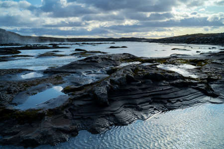Nature icelandic landscape near Dettifoss waterfall in Northeast Icelandの写真素材