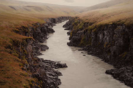 Jokulsa a Dal river. Beautiful nature dramatic landscape in Iceland. Warm toned filterの写真素材