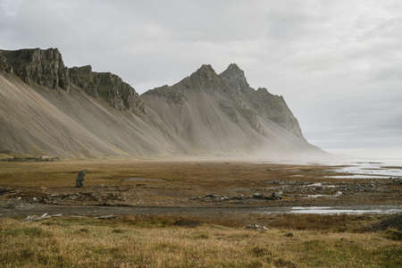 Vestrahorn mountain at Stokksnes cape in East Iceland in the morningの写真素材