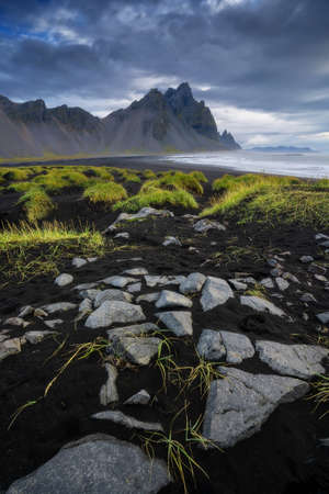 Vestrahorn mountain at Stokksnes cape in East Iceland in the morningの写真素材