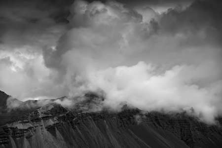 South Iceland. Beautiful nature dramatic landscape in the day. Black and white tonedの写真素材