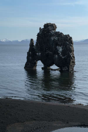 Hvitserkur Rock in Northwest Iceland in the day. Icelandic beautiful nature landscapeの写真素材
