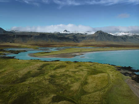 Snow mountains in Iceland. Beautiful nature landscape in the day, Snaefellsnes (SnÃ¦fellsnes) peninsulaの写真素材