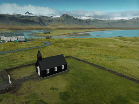 Black church Budakirkja. West Iceland, Snaefellsnes (SnÃ¦fellsnes) peninsulaの写真素材