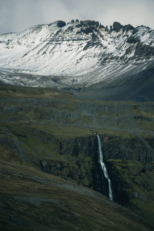 Snow mountains in Iceland. Beautiful nature landscape in the dayの写真素材