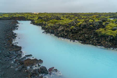 Turquoise water sulfur spring and lava field near Blue Lagoon, Southern Peninsula. Icelandの写真素材