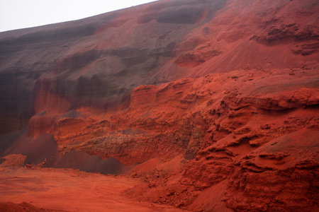Red sand quarry. Seydisholar crater. Martian landscape in Iceland