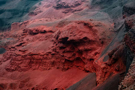Red sand quarry background. Seydisholar crater. Martian landscape in Icelandの写真素材