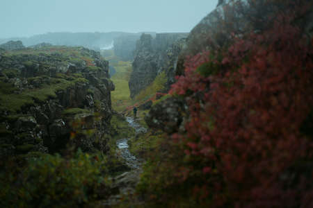 Oxararfoss Trail. Icelandic nature landscape of Thingvellir National Park. Icelandの写真素材