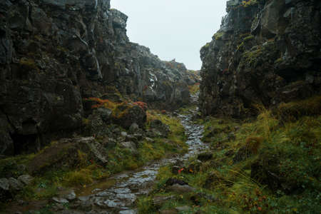 Oxararfoss Trail. Icelandic nature landscape of Thingvellir National Park. Icelandの写真素材