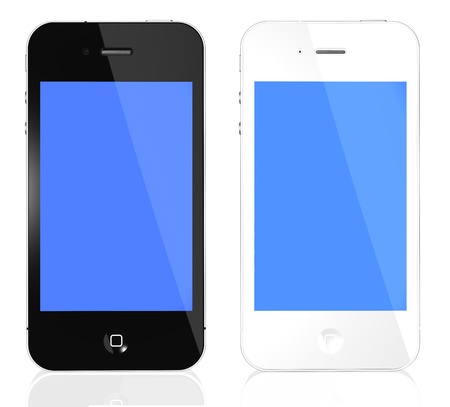 Galati, Romania - March 26th, 2011: Front view photo of a black phone generation isolated on a white background on a reflective surface. のeditorial素材