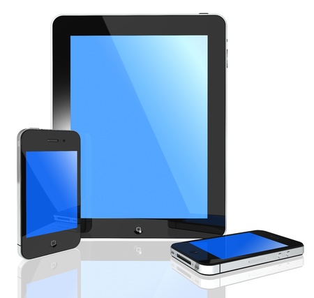 3d isolated pad and phone on white background objectsの写真素材