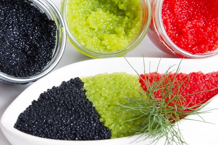 caviar in a jar and in a bowl-shaped overの写真素材